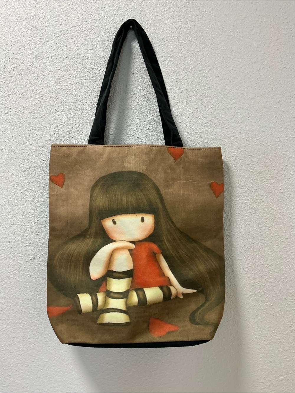 Santoro Gorjuss Girl Canvas Tote Bag Red Dress Hearts Whimsical Art Handbag